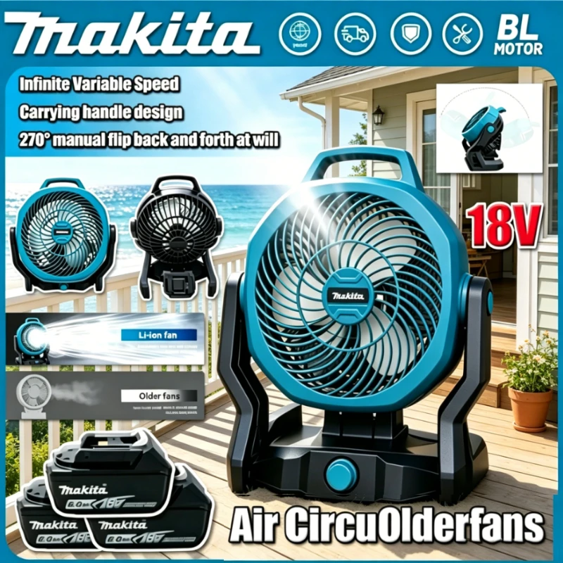 

Makita Cordless Rechargeable Fan Electric Fan Outdoor Camping Fan Air Circulator Head Rotation Tent Fan For 18V Battery