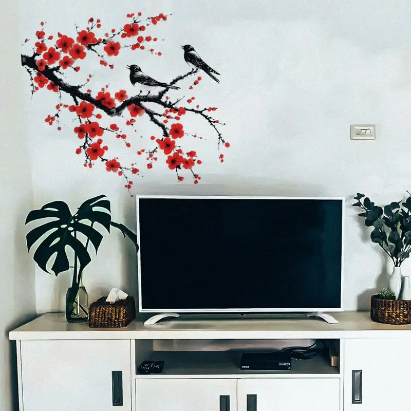 Ink Chinese Style  Japanese Cherry Blossom Wall Stickers For Living Room Home Decoration Decal
