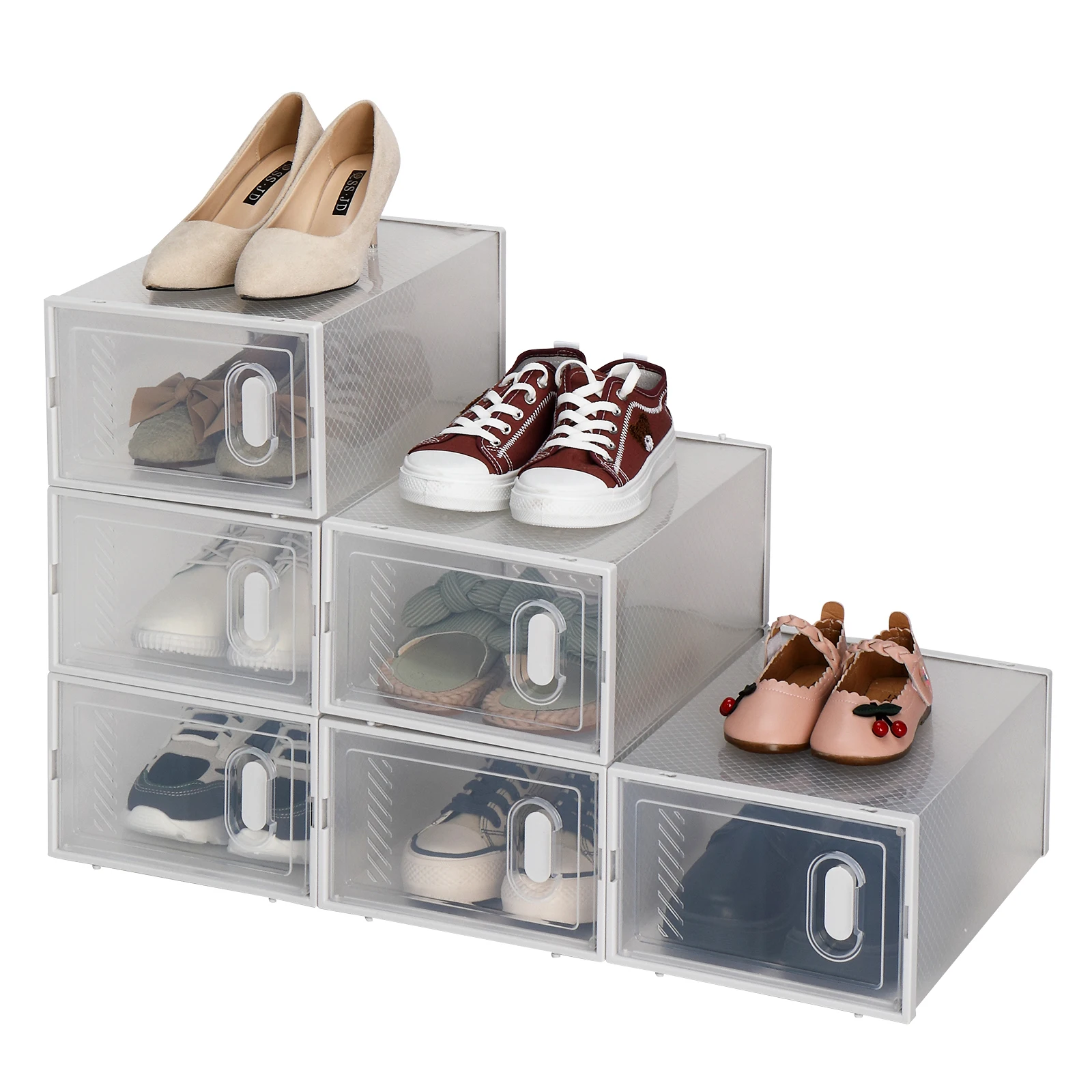 

Shoe Storage Boxes 6 Pack Clear Plastic Stackable - White