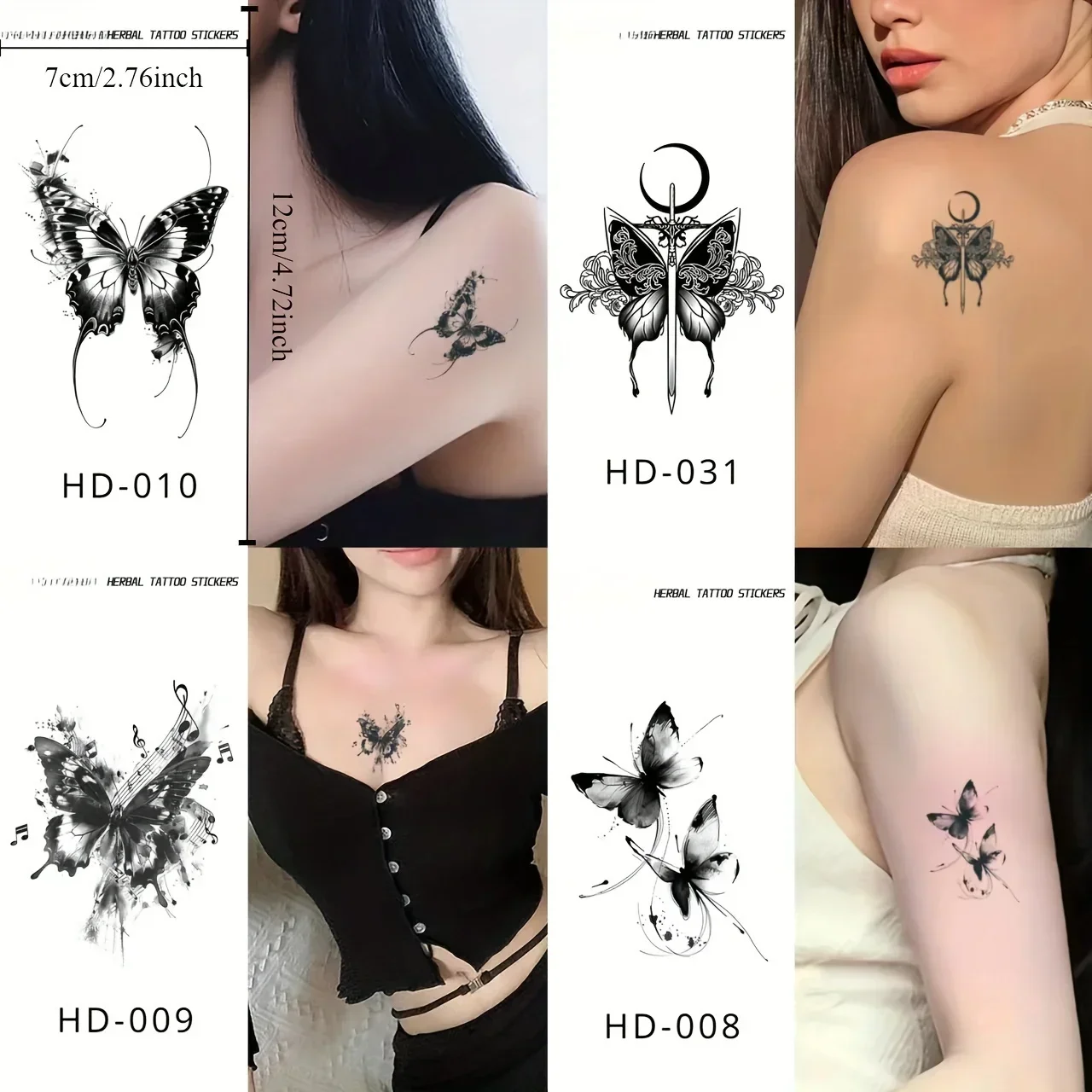 9 tatuajes temporales de mariposa de alta gama, pegatinas de clavícula de brazo impermeables femeninas para fiestas, festivales y bodas