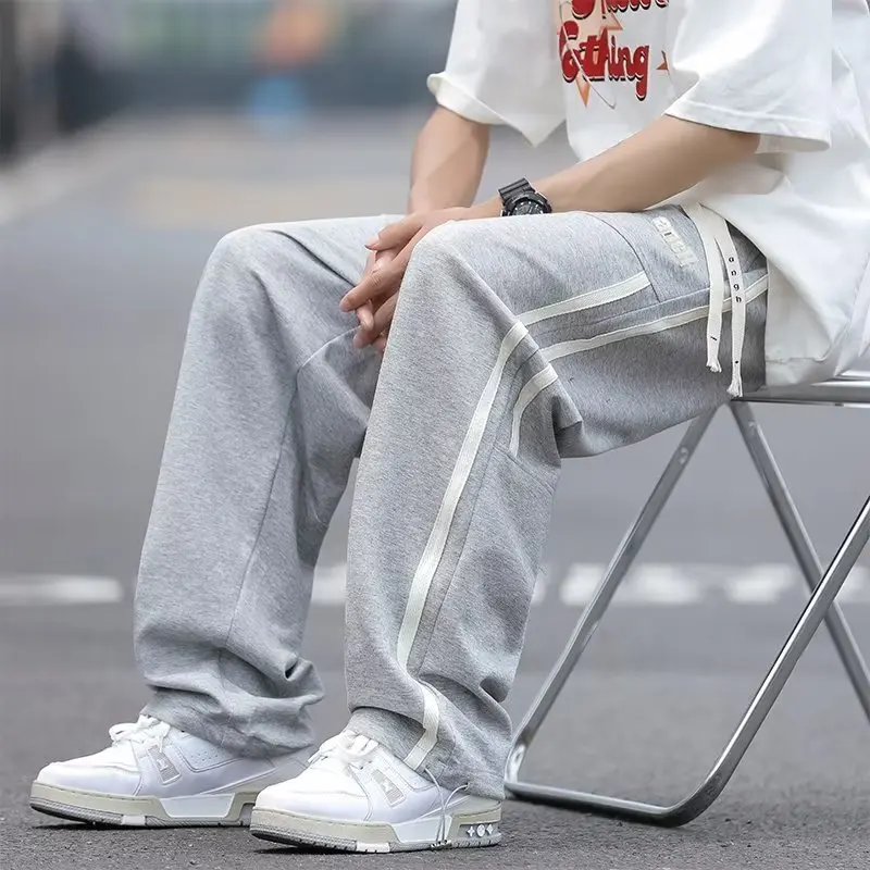 Pants Men Baggy Chic Japanese Style Harajuku Side-striped Summer All-match High Street Tie-ankle Hipster Handsome Popular Daily