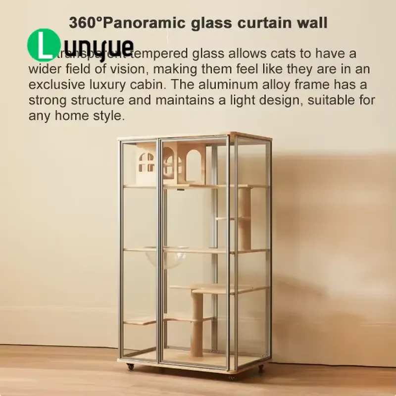 Luxury Custom Large Wooden Cat Villa Eco Friendly Waterproof Breathable Barrier Free Furniture For Living Room Pet House