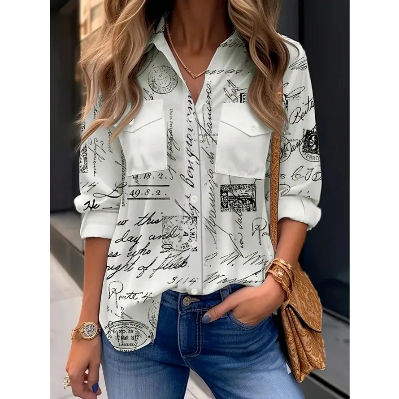 

Большие размеры, весенне-осенняя новая женская рубашка, модная повседневная рубашка с длинным рукавом и пуговицами с геометрическим узором