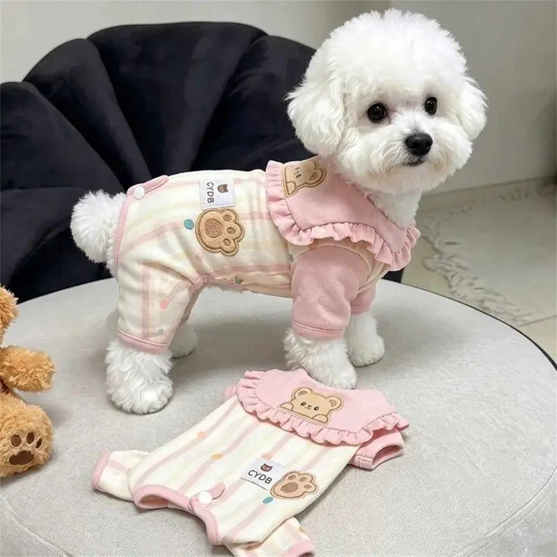 2026 New Pet Clothes Dog Belly Band Shirt Four Feet Sleepwear Teddy Bichon Puppy Winter Protection Soft Cute Bear Pattern Doggy