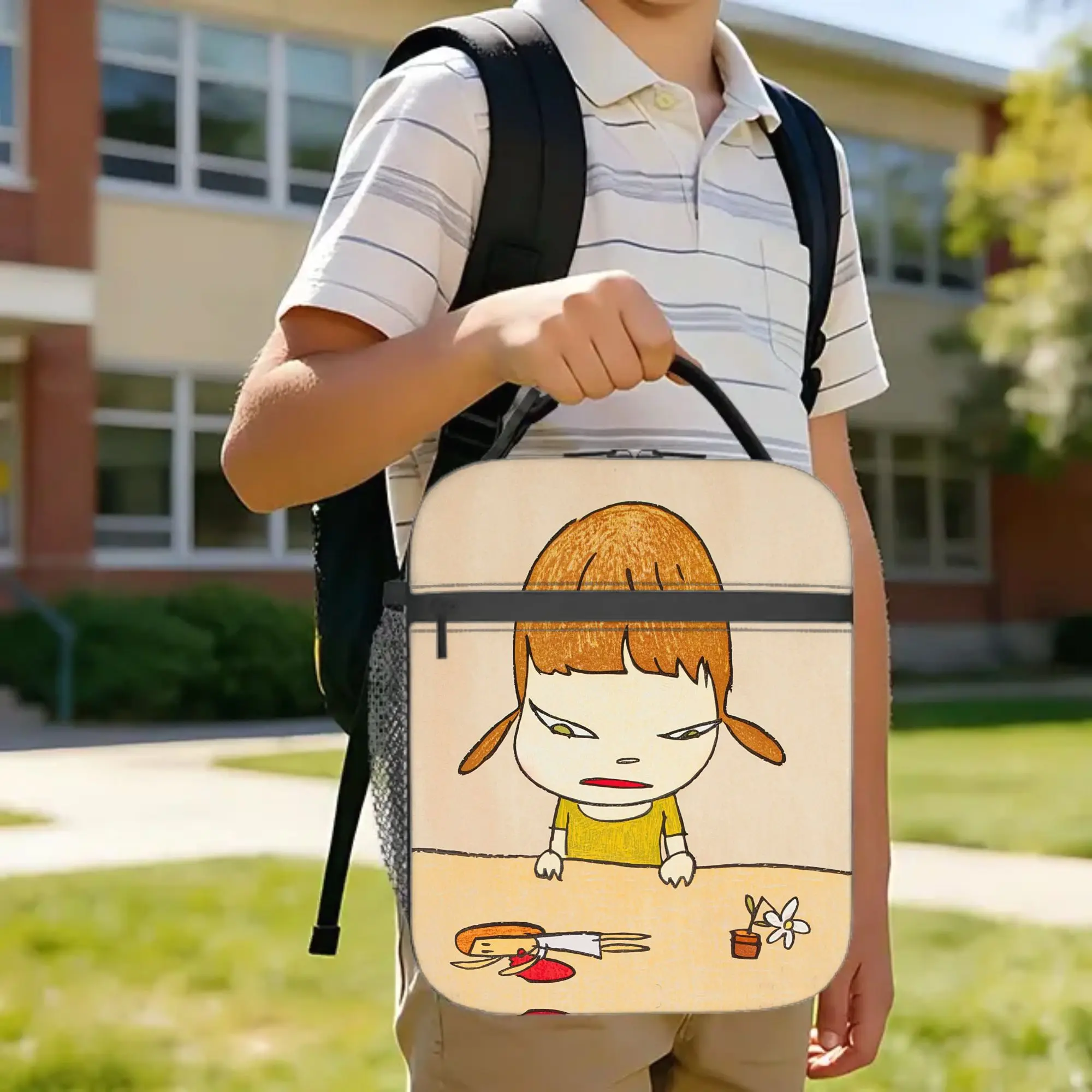 Cartoon Yoshitomos Nara Insulated Lunch Bags Cooler Bag Reusable,Lunch Container Japan Art Portable Tote Lunch Box Work  Outdoor