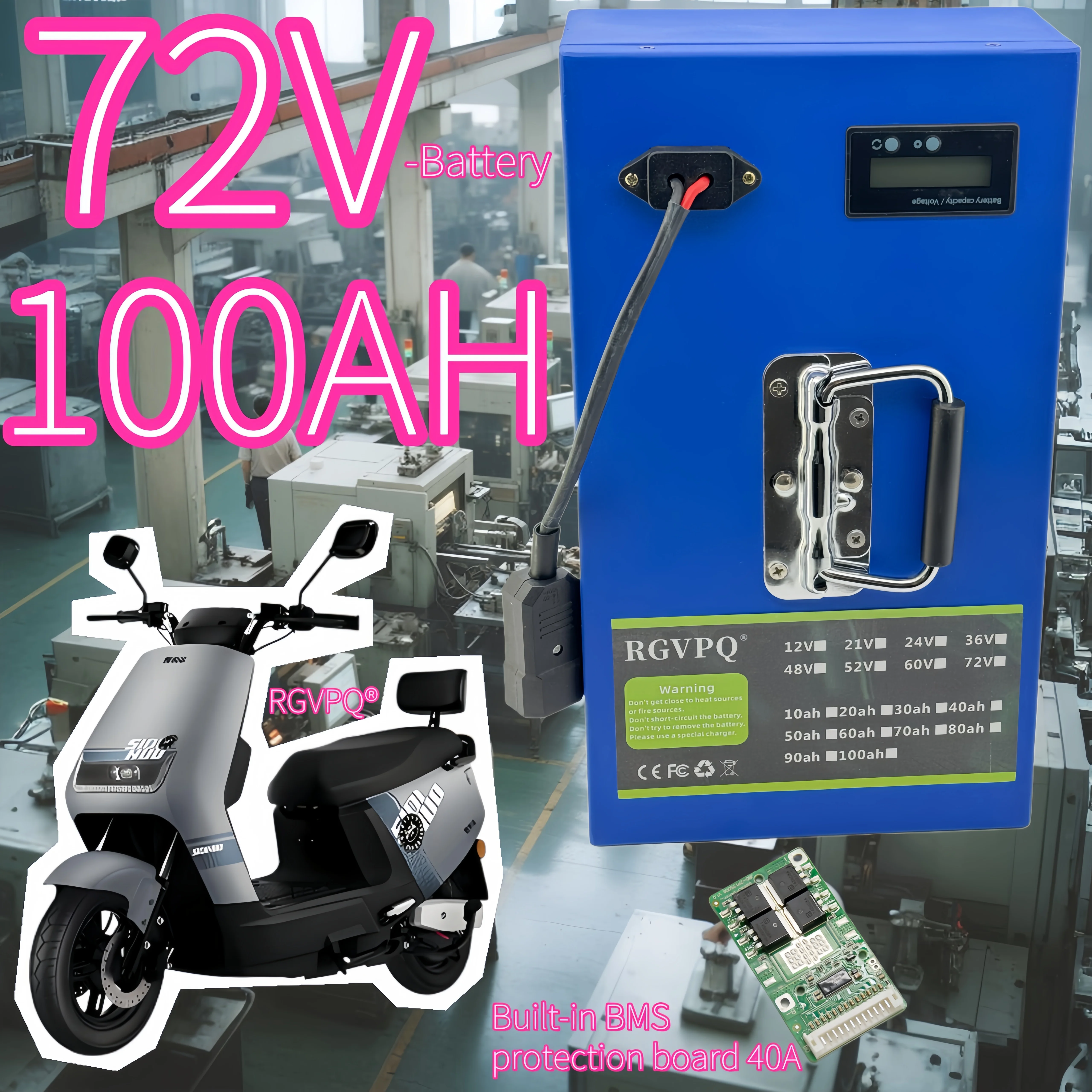 

Air freight, built-in 40AHBMS, 72V100AH, shipped within 24 hours, 18650 lithium-ion battery, suitable for equipment below 3000W
