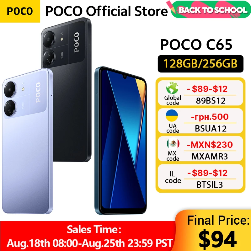 POCO C65 versión Global, 128GB/256GB, MediaTek Helio G85, ocho núcleos, NFC, 5000mAh, carga de 18W, pantalla HD de 6,74 pulgadas, 90Hz, cámara de