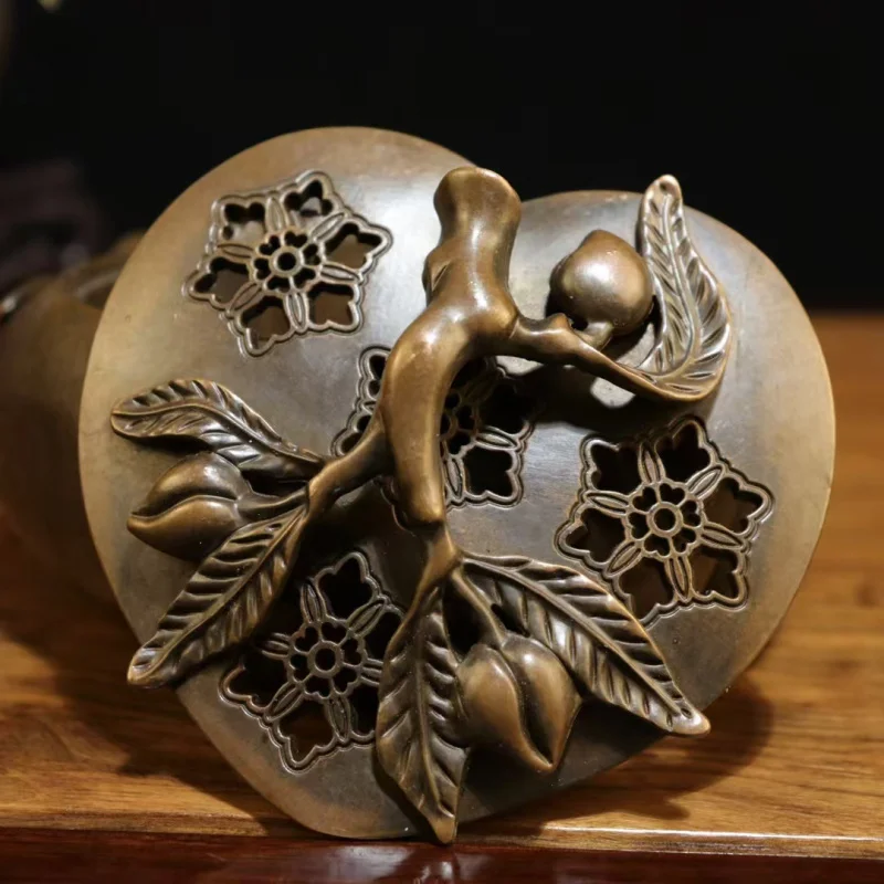 Bronze Peach Incense Burner Home Aromatherapy Burner Vintage Copper Peach Branch Burner Tea Ceremony Decoration Gift Ornament
