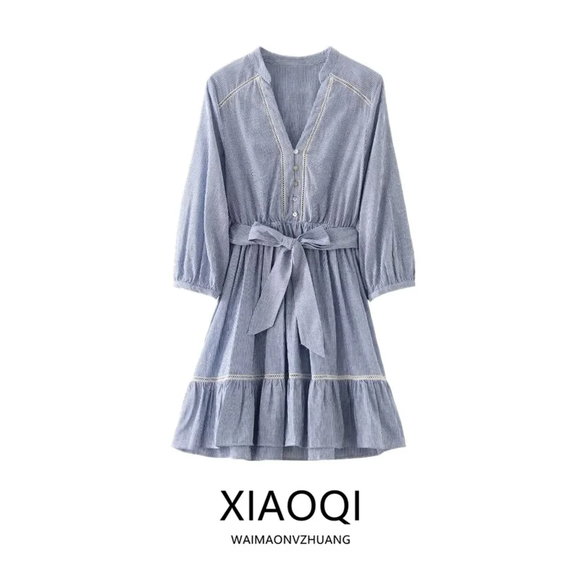 Ele V-ne الدانتيل تقليم مخطط الدكتور المرأة Faion الربيع الصيف وصول جديد قطعة واحدة غرامة Sle الملابس #1