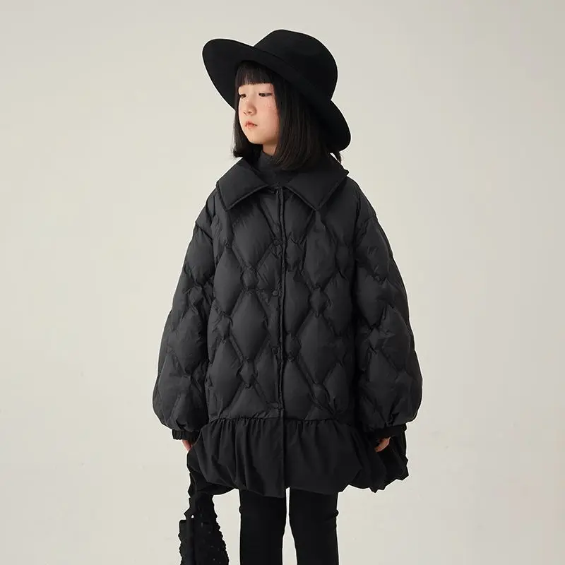 Girls Double-sided Down Cotton Jacket Medium Long Style Korean Casual Cotton Jacket Little Girls Cotton Jacket Winter Fashion