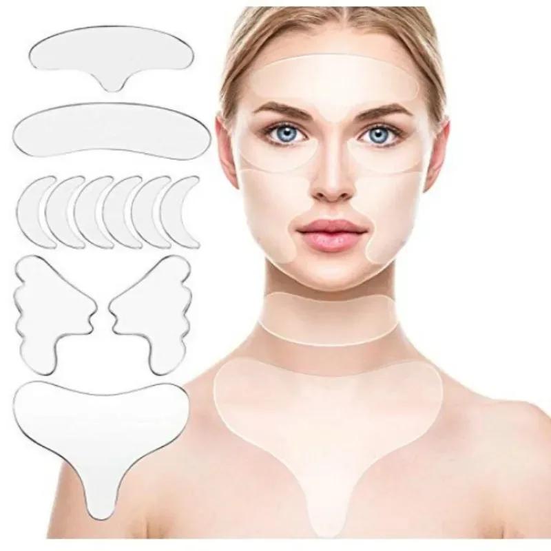 Reusable Silicone Wrinkle Removal Sticker Facial Lifting Strips Set Forehead Neck Line Remover Eye Patches Anti Aging Skin Pads