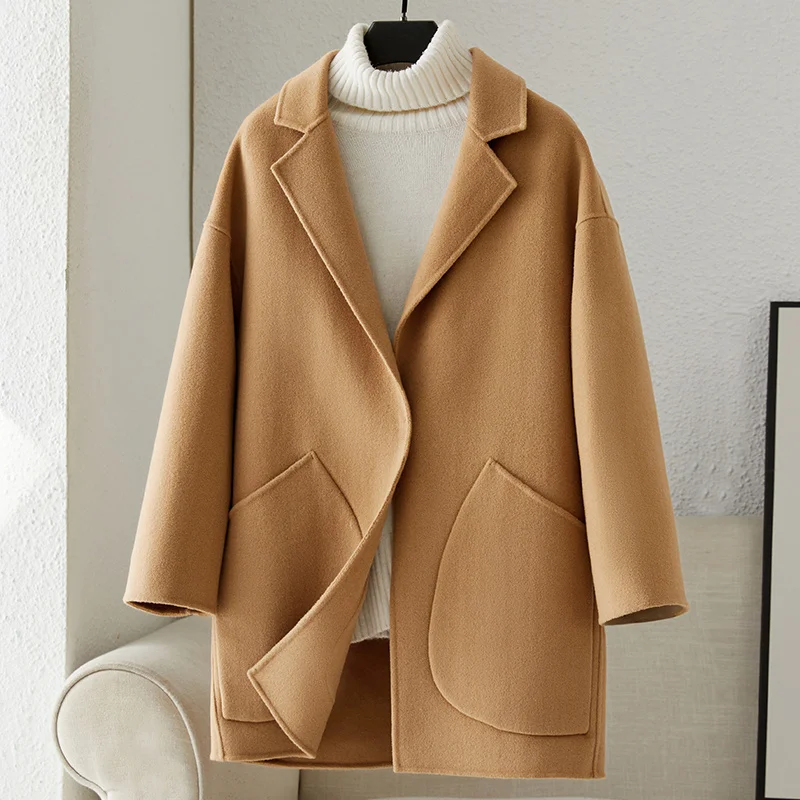 

2023 Live Streaming Flash Kill Autumn and Winter New Double-sided Cashmere Coat Women's Short Camel Color Small Man 100 Wool Coa