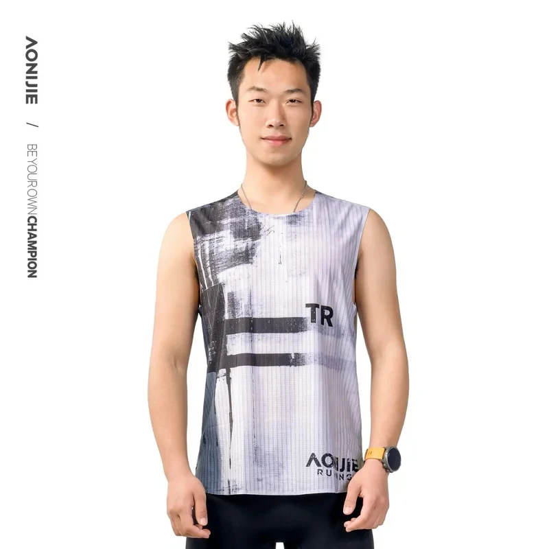 AONIJIE Men's Running Vest Lightweight Quick Dry Breathable Marathon Training Sports Vest Fitness Running Tank Top 3D Tailoring