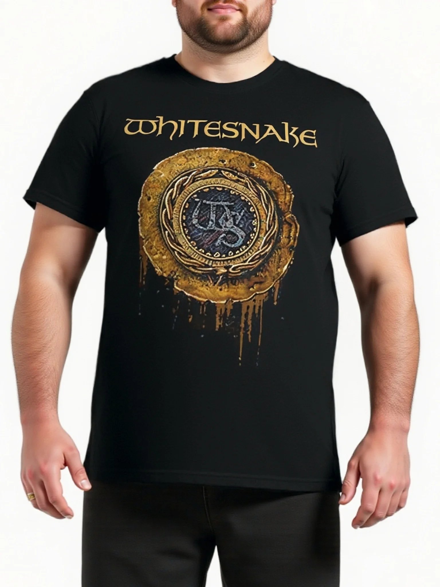 Sommerliches Herren-T-Shirt mit kurzen Ärmeln und Aufdruck, schwarzes 1987 Whitesnake-Logo, ästhetisches Retro-Rockband-Design
