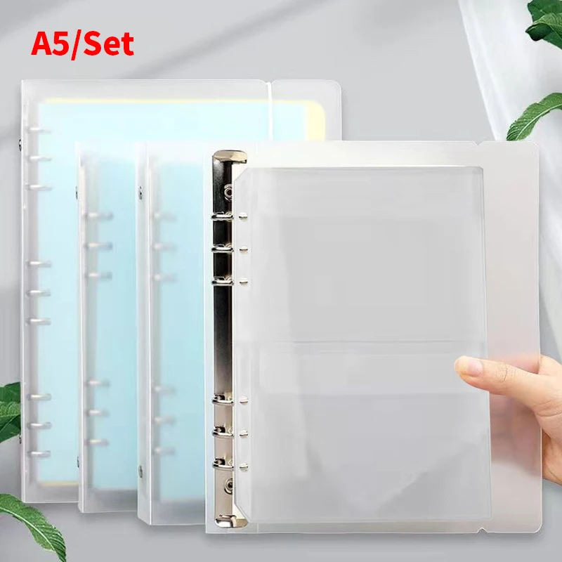 A5 Transparent Loose Leaf Binder Notebook Inner Core Cover Clear Envelopes Filing Pockets 6 Hole Zipper Folder Office Stationery