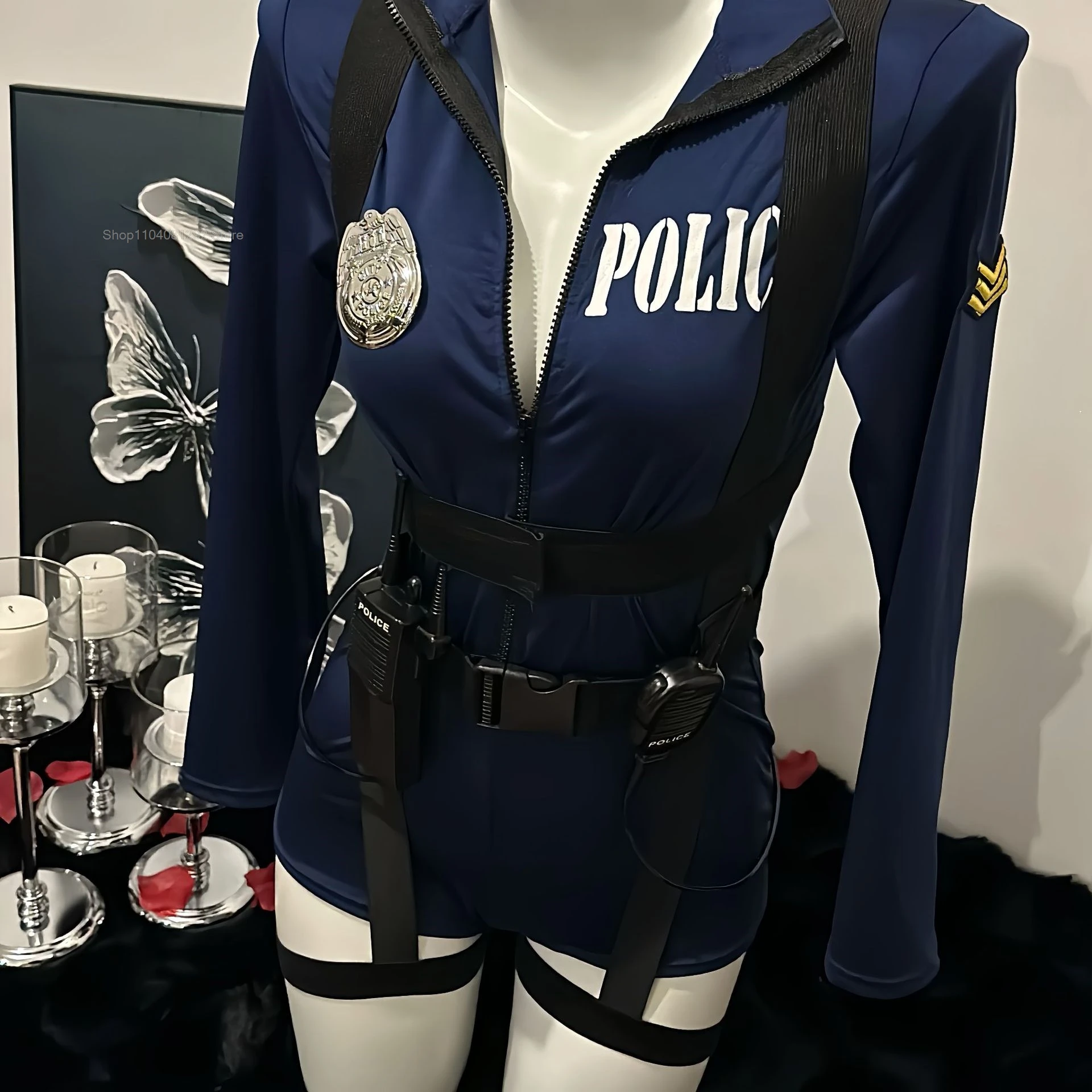 Halloween Kostuum Sexy Agent Cosplay Erotische Lingerie Politieagente Politie Uniform Vrouwen Jumpsuit Nachtclub Optredens Kostuums