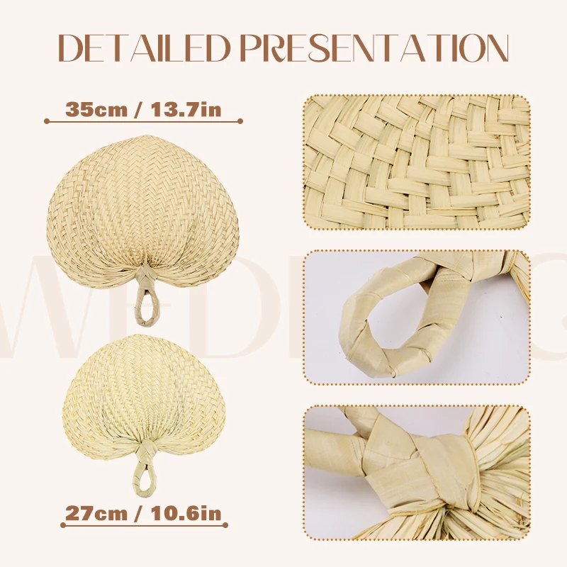 Wedding Raffia Hand Fans,Natural Chinese Style Handmade Weaving Straw Fan,Summer Cooling Supplies for Wedding Party Farmhouse