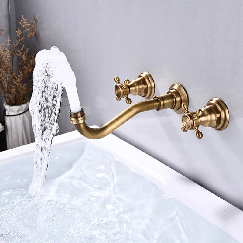 Double Handle Three Holes Bathroom Faucet Antique Bronze Home Improvement Accessories Brass Bathroom Faucet 360 Rotation