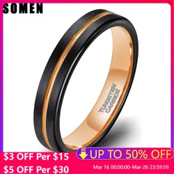 Somen Unisex Tungsten Ring Blue/Rose Gold Color Wedding Bands 4mm for Men Women Thin Groove Two Tone Engagement Ring