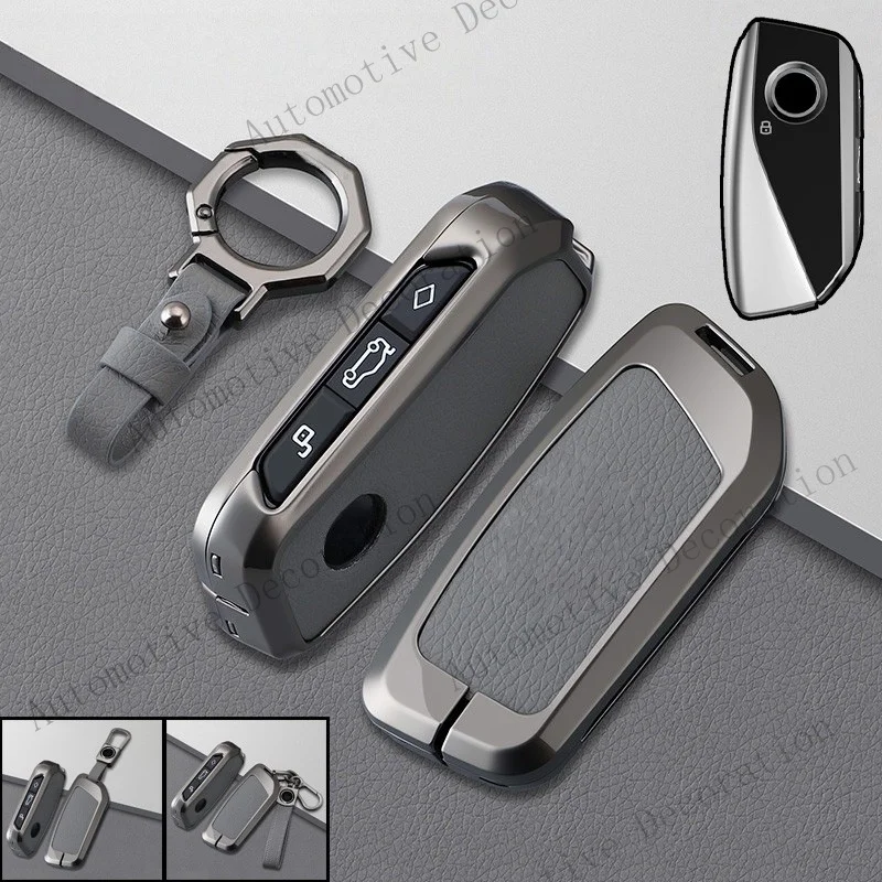 Z+ Zinc Alloy Leather Car Key Fob Case Cover Keychain Bag For BMW 7 XM G07 IX X7 I7