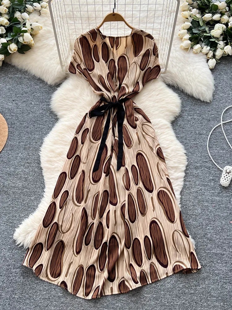 Francés vintage chic mujer verano estampado floral vendaje vestido largo con cuello en v vestido de fiesta elegante a-line vestidos bata ete 2025