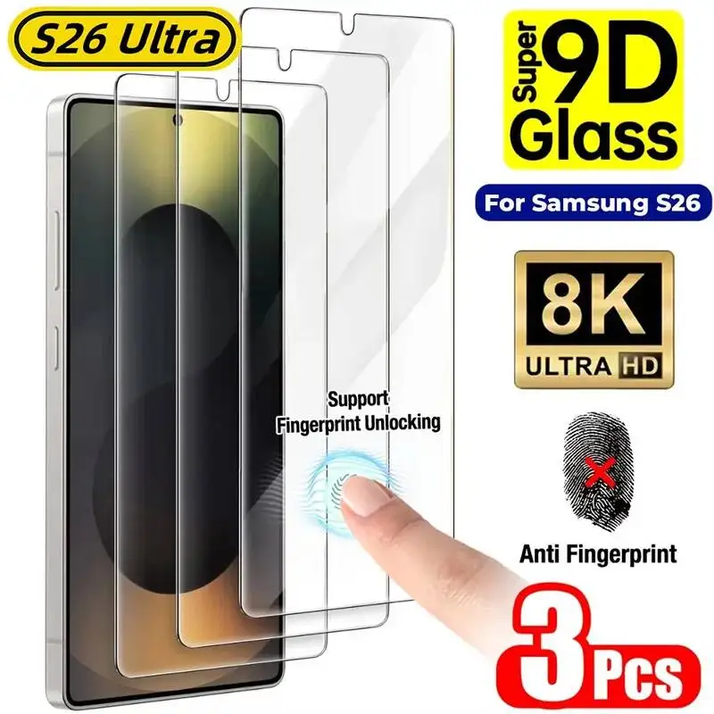 Tempered Screen Protector For Samsung Galaxy Ultra S26 Plus S26+ S26u Fingerprint Unlock Full Cover Protective Glass