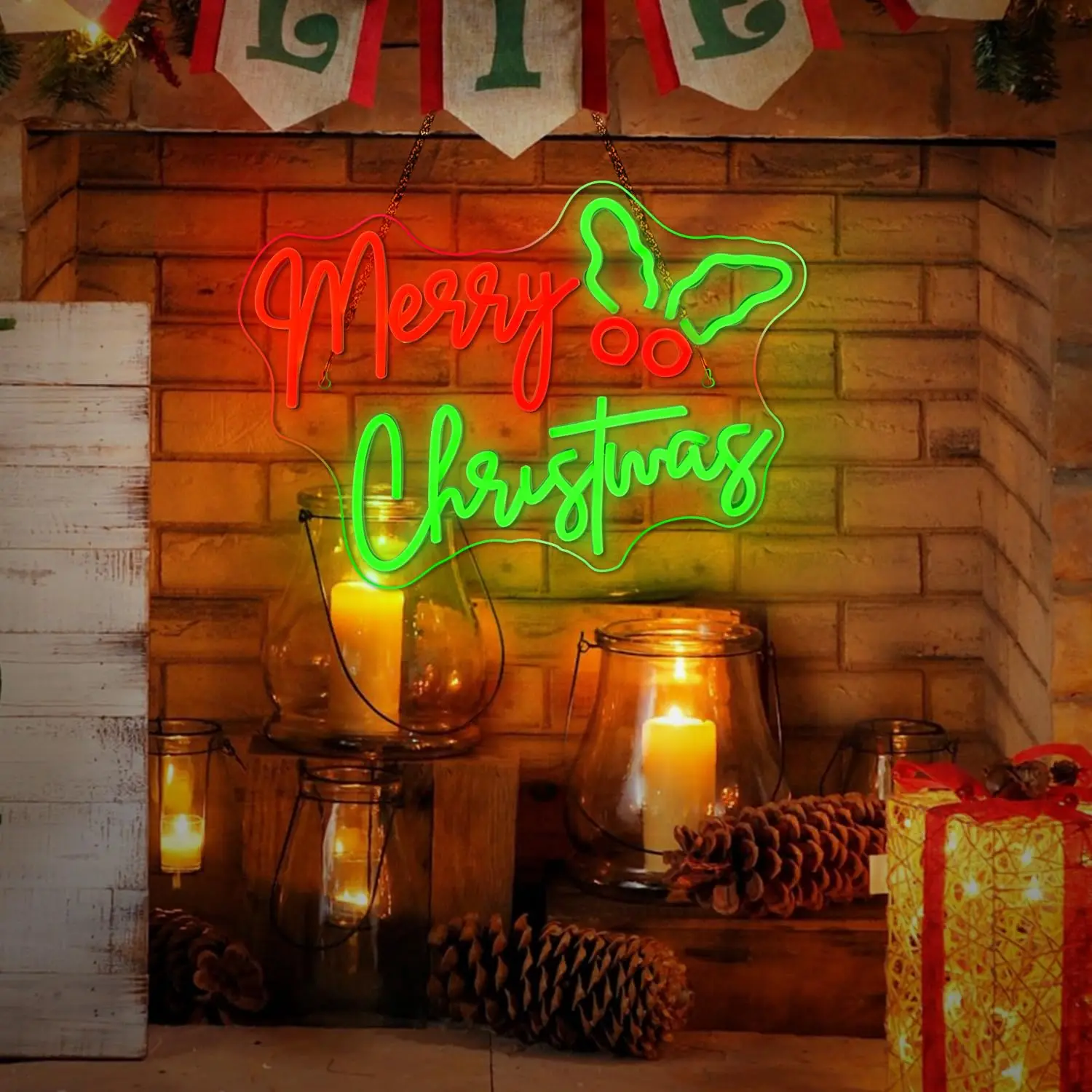 Insegna al neon di Buon Natale - Decorazione da parete a LED alimentata tramite USB |   Luce colorata per cappello da Babbo Natale per feste, casa, negozi |   Decori festivi
