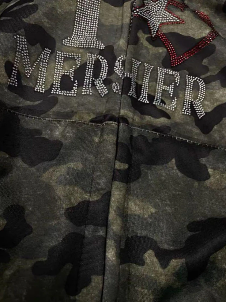 Autumn/Winter Women's New American Style Camouflage Hooded Sweatshirt Zip-Up Cropped Jacket Fleece-Lined Warm Removable Collar