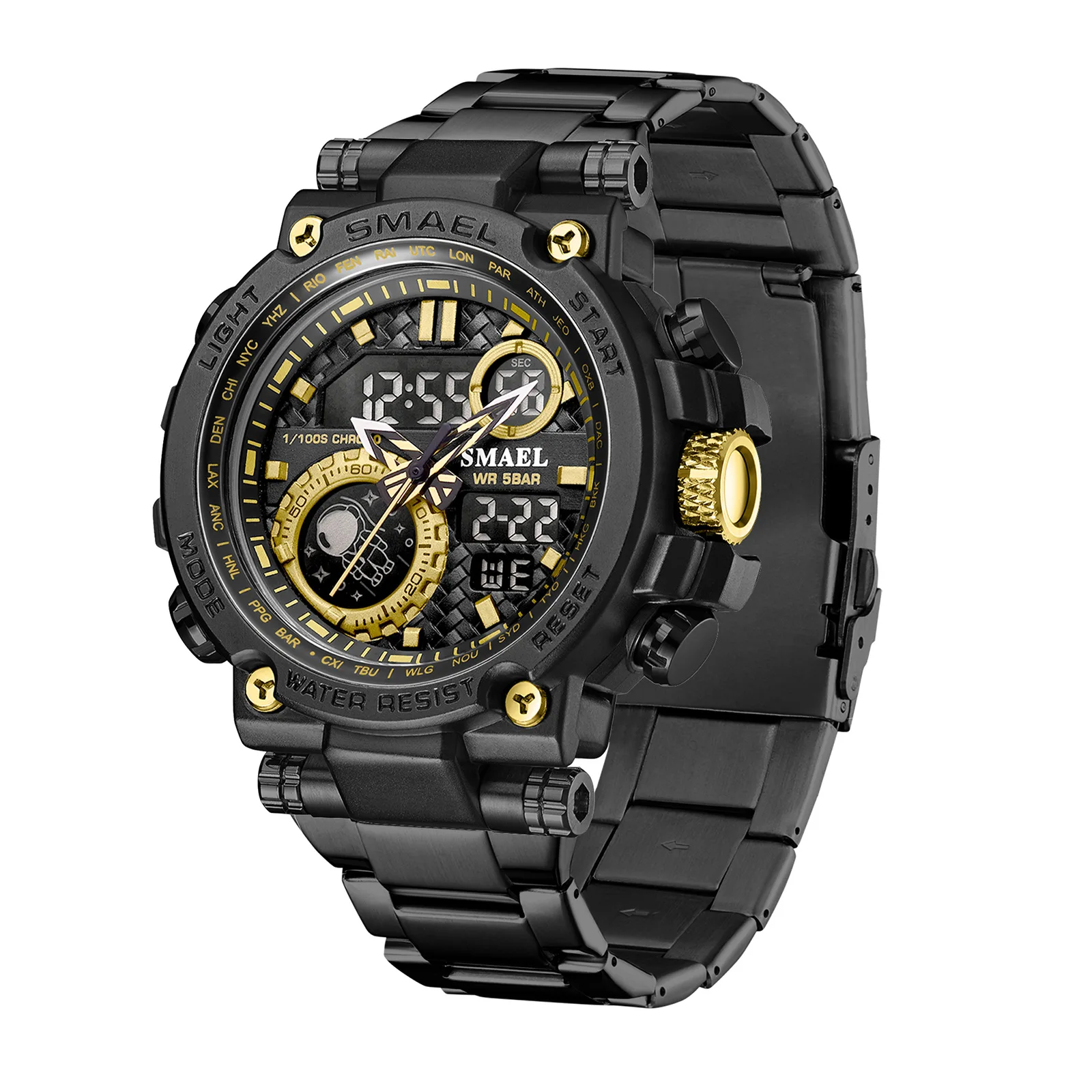 

Smael men's stainless steel watch with steel band - waterproof, calendar, chronograph, multifunctional digital watch