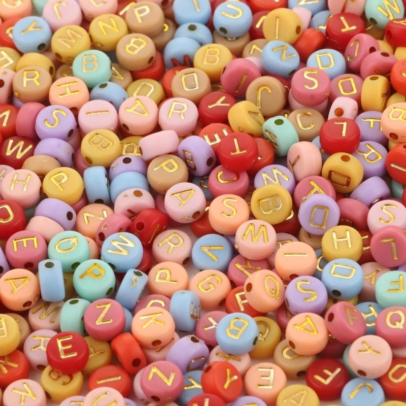 

Wholesale 3000Pcs 7mm Gold Multicolor Random Mix Letter Acrylic Round Spacer Beads For Jewelry Handmade Diy Bracelet Necklace