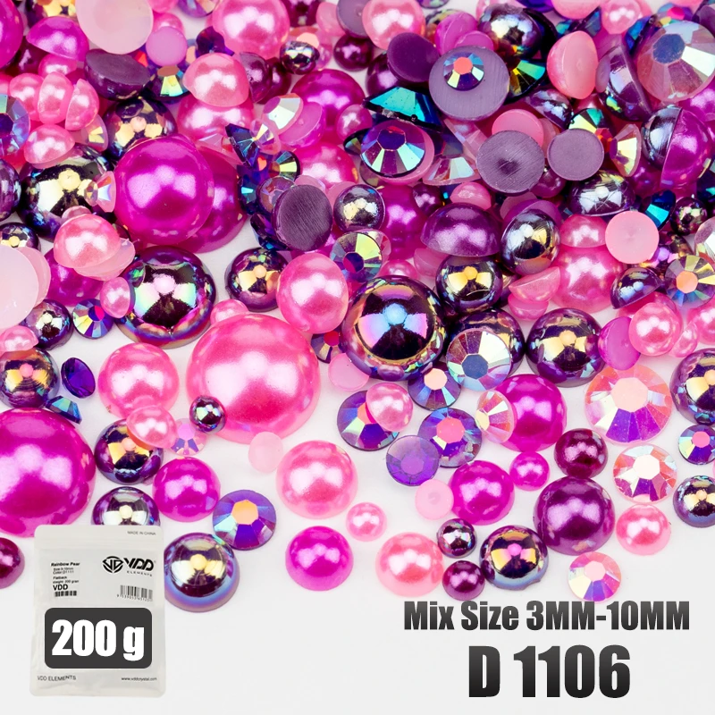 VDD 200g Großhandel Mix Größe Halbrunde Perlen ABS Flatback Perlen Harz Farbe AB Strasssteine zum Basteln DIY Nail Art Dekorationen – Detail 9
