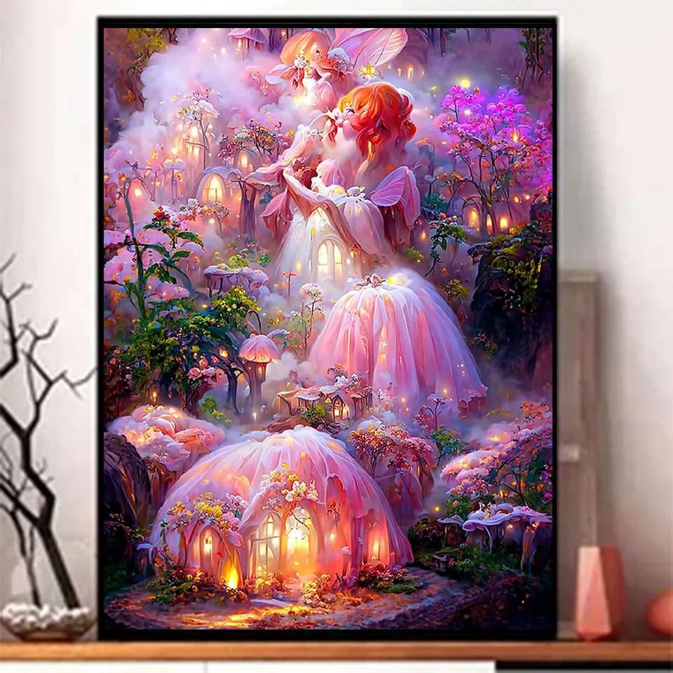 Dream Pink Fairy Tale Castle Scenery Full Square Round 5D DIY Diamond Painting New Arrival Diamond Mosaic Embroidered Art X1478