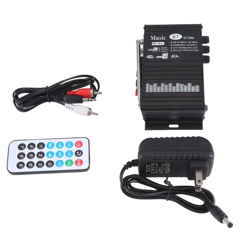 

BT-888 5.0 Bluetooth Amplifier Mini Bluetooth Multifunction Amplifier +US Plug 1 Set