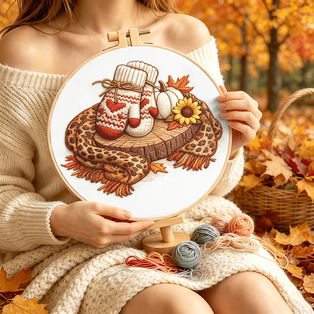 Beginner Friendly DIY Embroidery Kit Preprinted Fabric Embroidery Hoop Thread Needles Handcraft Project Festival Gift