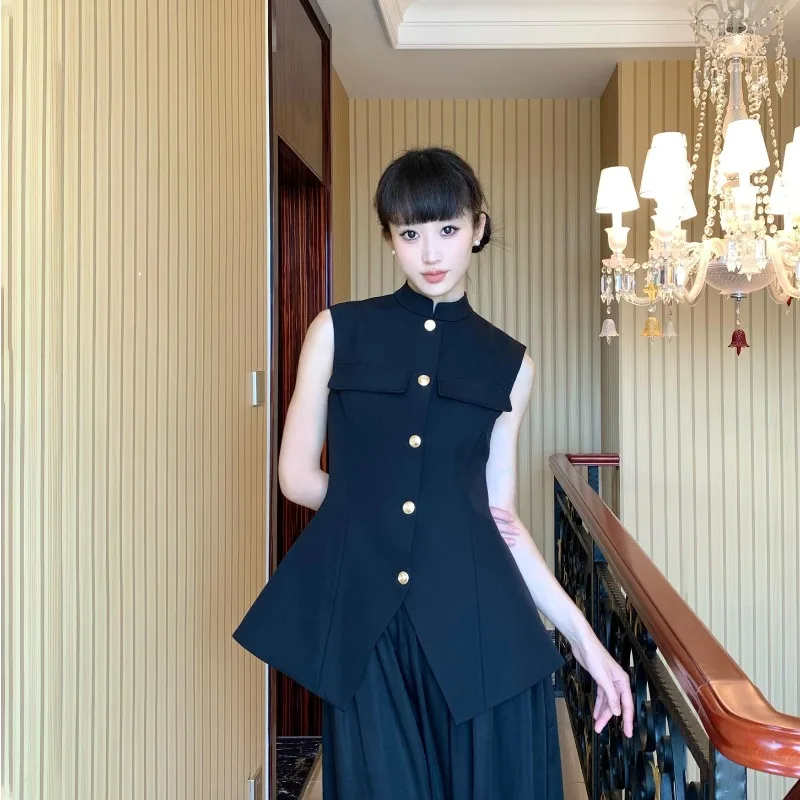 

Black High Neck Umbrella Shaped Vest Women's Summer High-quality New Design Sense Niche High-end Sleeveless Top Slim Fit Jacket