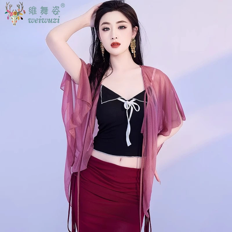 Top do tańca brzucha ubrania do ćwiczeń tanecznych klasyczny kardigan z gazy top do tańca kobiety chiński strój do tańca nowoczesnego okrycie treningowe