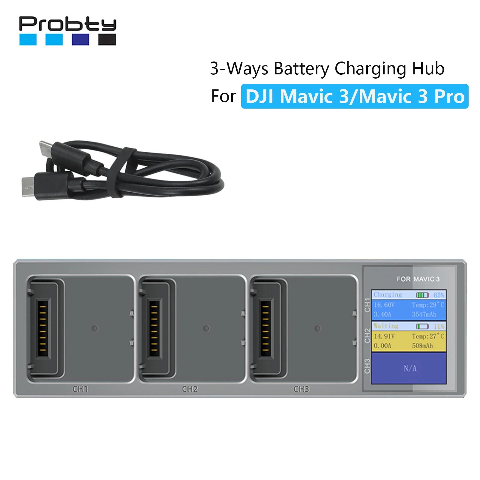 New 3 In 1 Charging Hub for DJI Mavic 3 Battery Charger with Digital Display Screen USB Charging Cable Drone Accessories