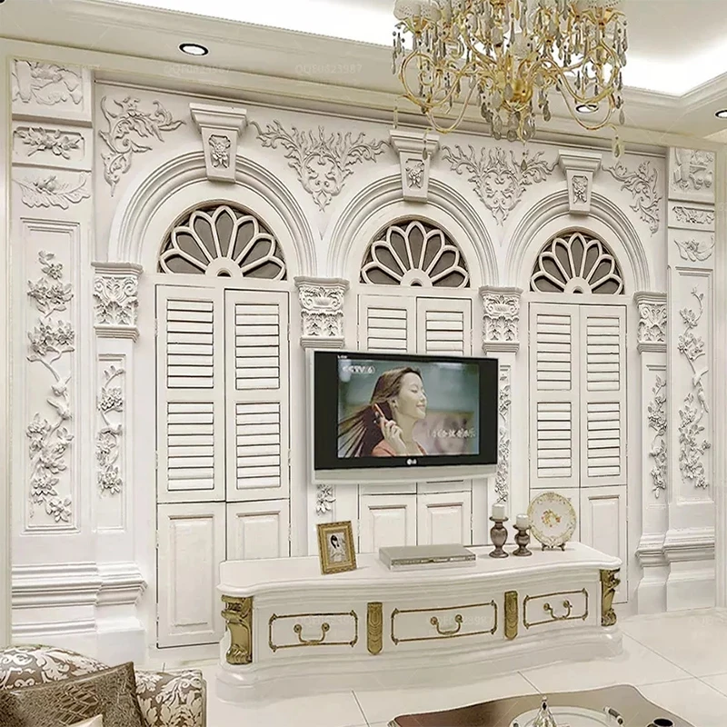 Customized Photo Mural 3D Simple White European Relief Wallpaper Luxury Decor Living room TV background wall bedroom restaurant
