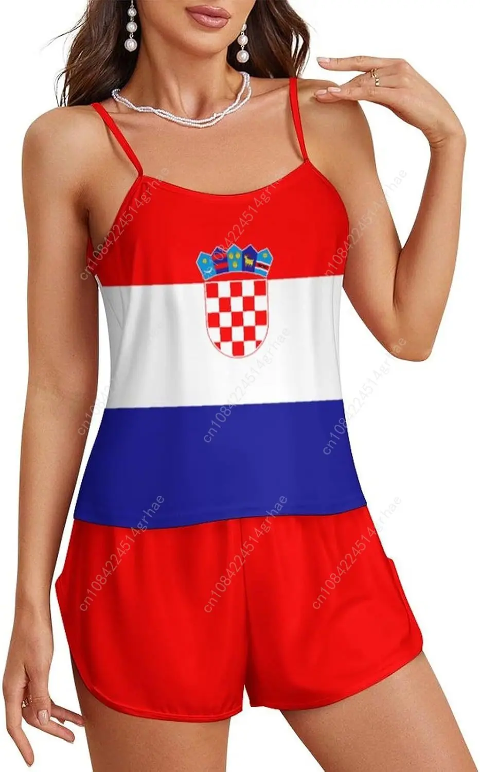 Croatia Flag Pajama Set Woman Sexy Cami Top Shorts Sleepwear Sets Summer Two Piece Pajamas Nightwear Set