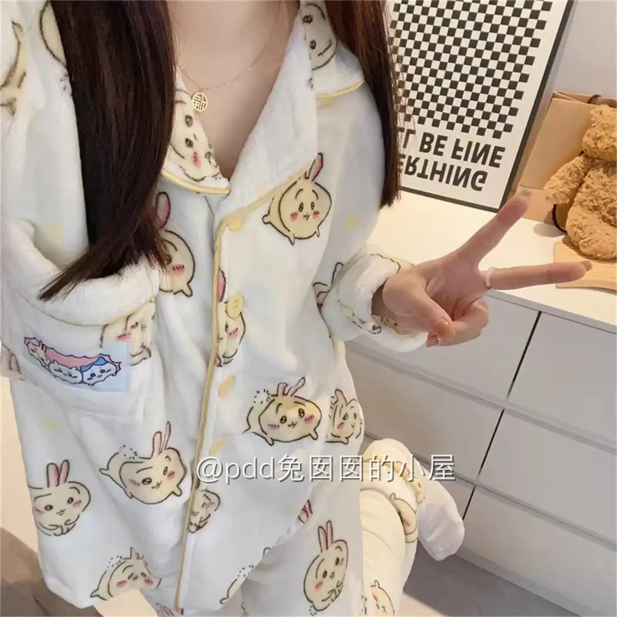 New Winter Cartoon Pajamas Chiikawa High Beauty Home Clothes Kawai Usachi Comfortable Dressing Casual Set Girl Gift Toys