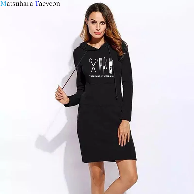 

Autumn Barber Women Hoodie Dress Cotton Print Fashion Casual Sweatshirt Dresses Girls Woman Hairdresser Clothing Pullover Tops