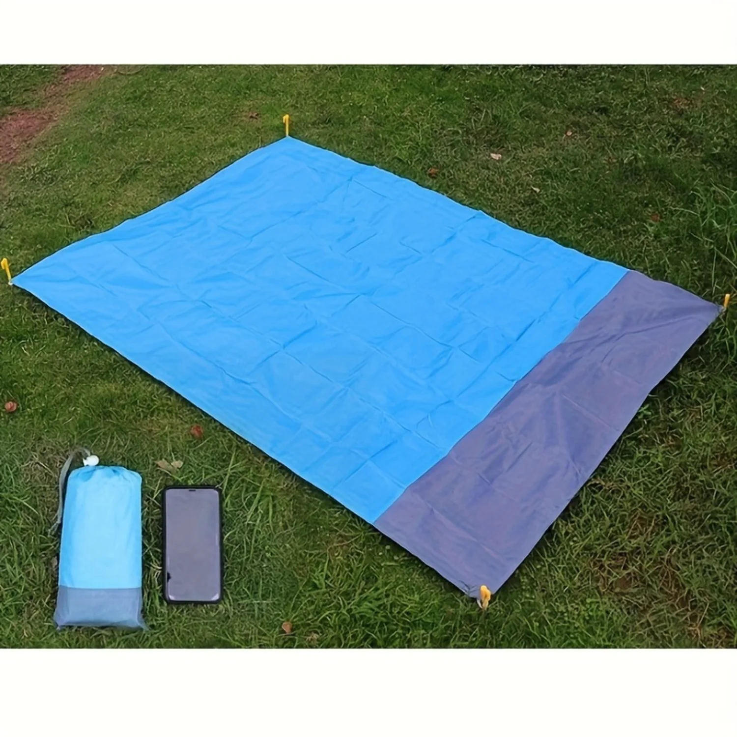 Waterproof & Sandproof Beach Blanket - Durable Polyester, Foldable Mat With 4 Stakes For Camping, Travel, Vacations & Hiking