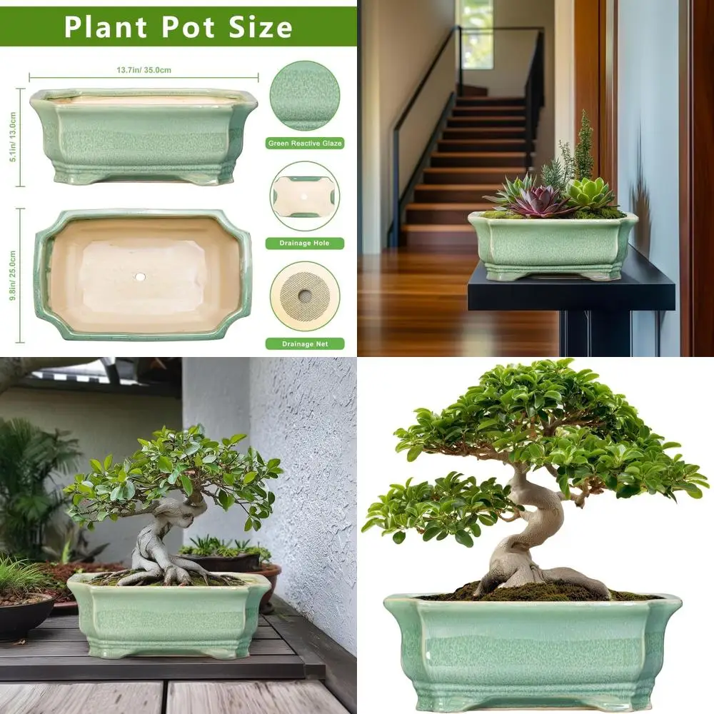 

Большие керамические горшки 13,7 дюйма для бонсай, суккулентов и растений - декоративные кашпо для улицы и дома с дренажем, идеально подходят для газонов.
