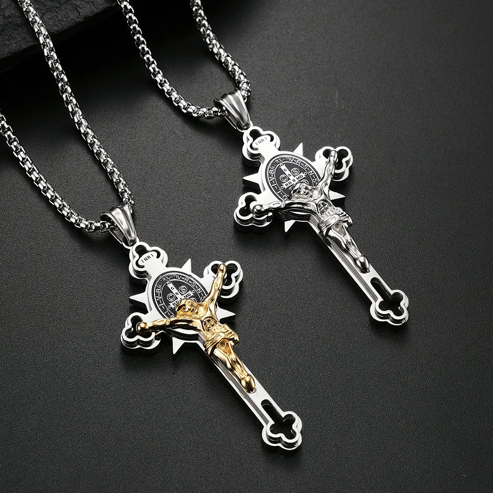 

Vintage Stainless Steel Cross Pendant Necklace for Men Punk Amulet Orthodox Cross Jesus Necklace Charm Jewelry Gift Wholesale