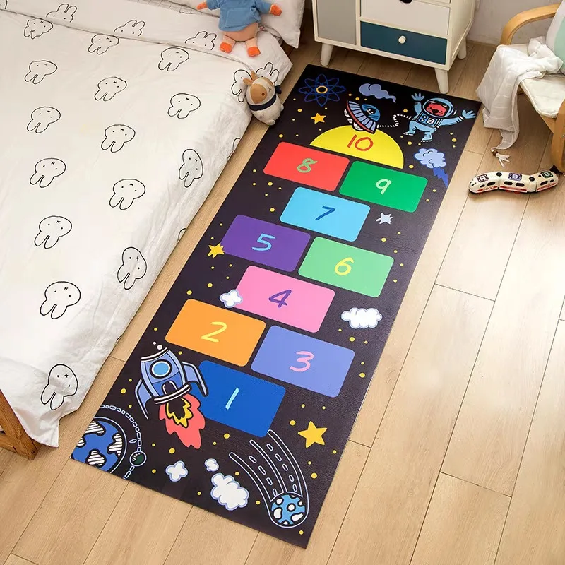 Tapis de sol antidérapant pour enfants, motif spatial, tapis de course, pour chambre de tout-petit, tapis long avec fusée de dessin animé pour salle de jeux, décoration intérieure