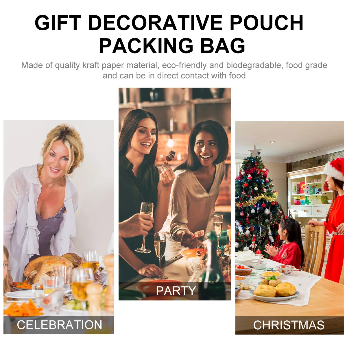 

12Pcs Gift Bag Kraft Paper Merry Christmas Design Red Snowflake Tree Pattern Biodegradable Food Safe Holiday Party Favor