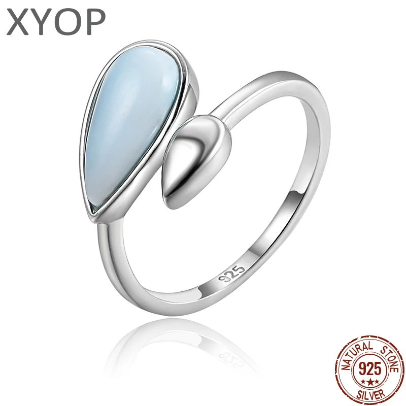 

XYOP 2025 Larimar Pear-Shaped Waterdrop Simple Ring 925 Sterling Silver Fashion Gemstone Temperature Sensing Jewelry