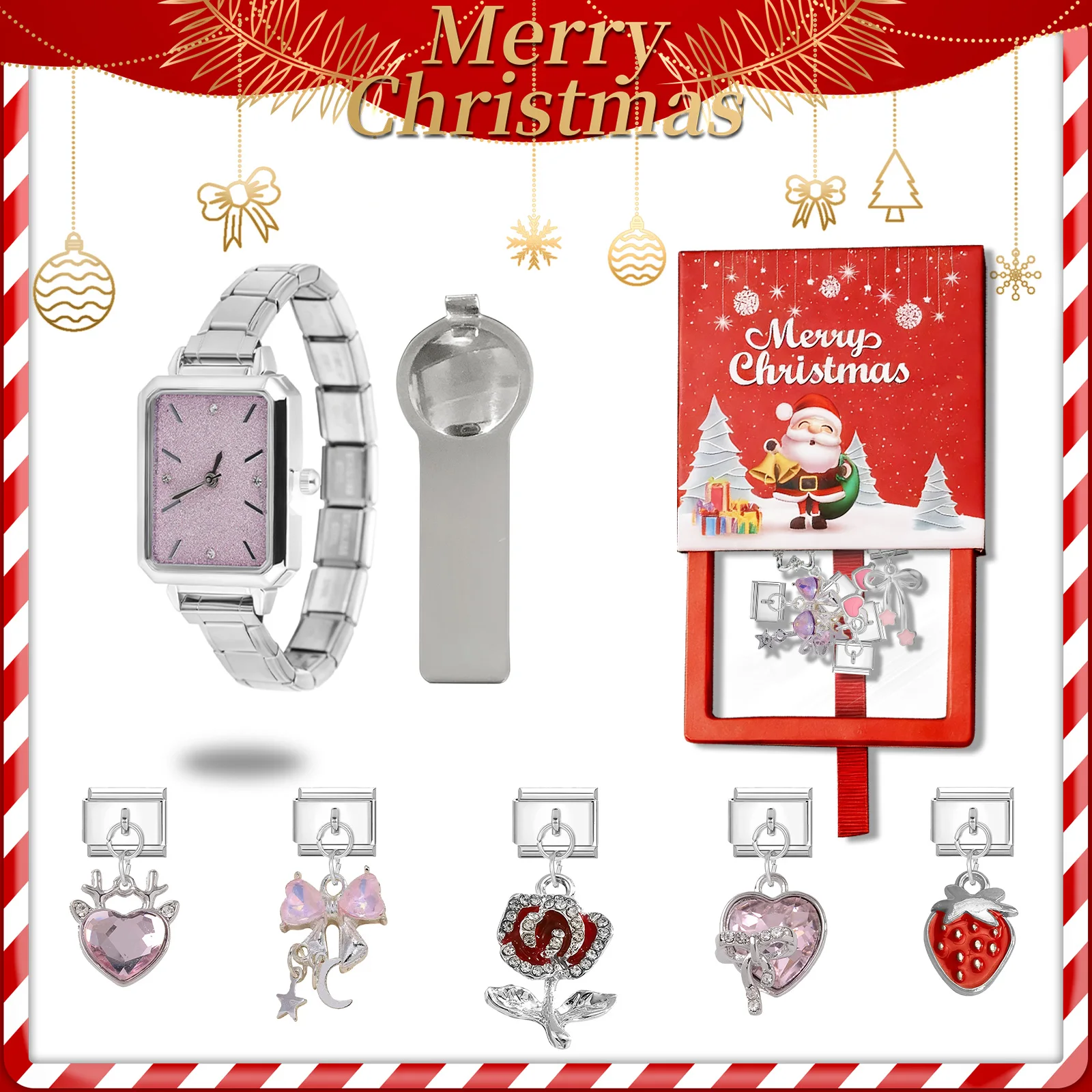 1PC High Quality Men Women's Stainless Steel Square Simple Watch 9MM Width Italian Charm Bracelet Bangle For DIY Christmas Gifts