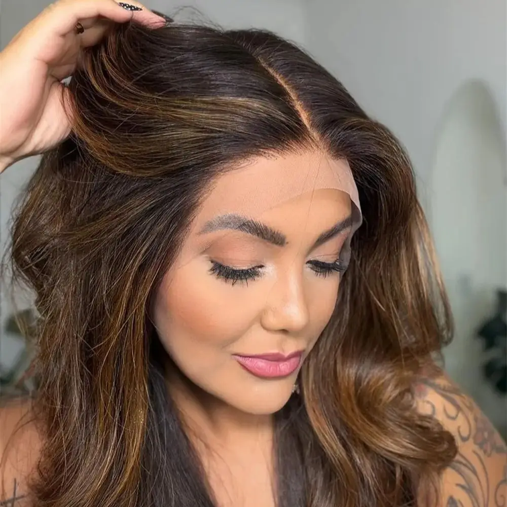 

Модный длинный волнистый парик с кружевной передней частью 13*4 и светлыми прядями для чернокожих женщин, натуральный вид, синтетические волосы, женский парик 22 дюйма