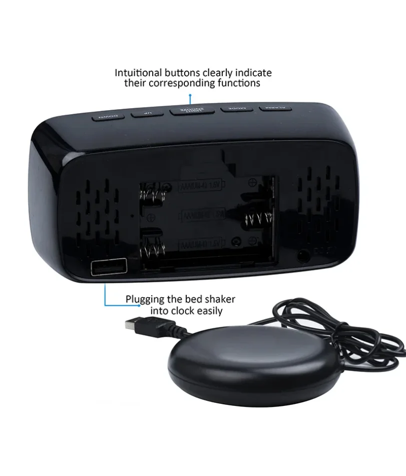 Super Loud Vibrating Alarm Clock with Bed Shaker Multifunctional Dual USB for Heavy Sleeper Deaf Hard of Hearing Snooze